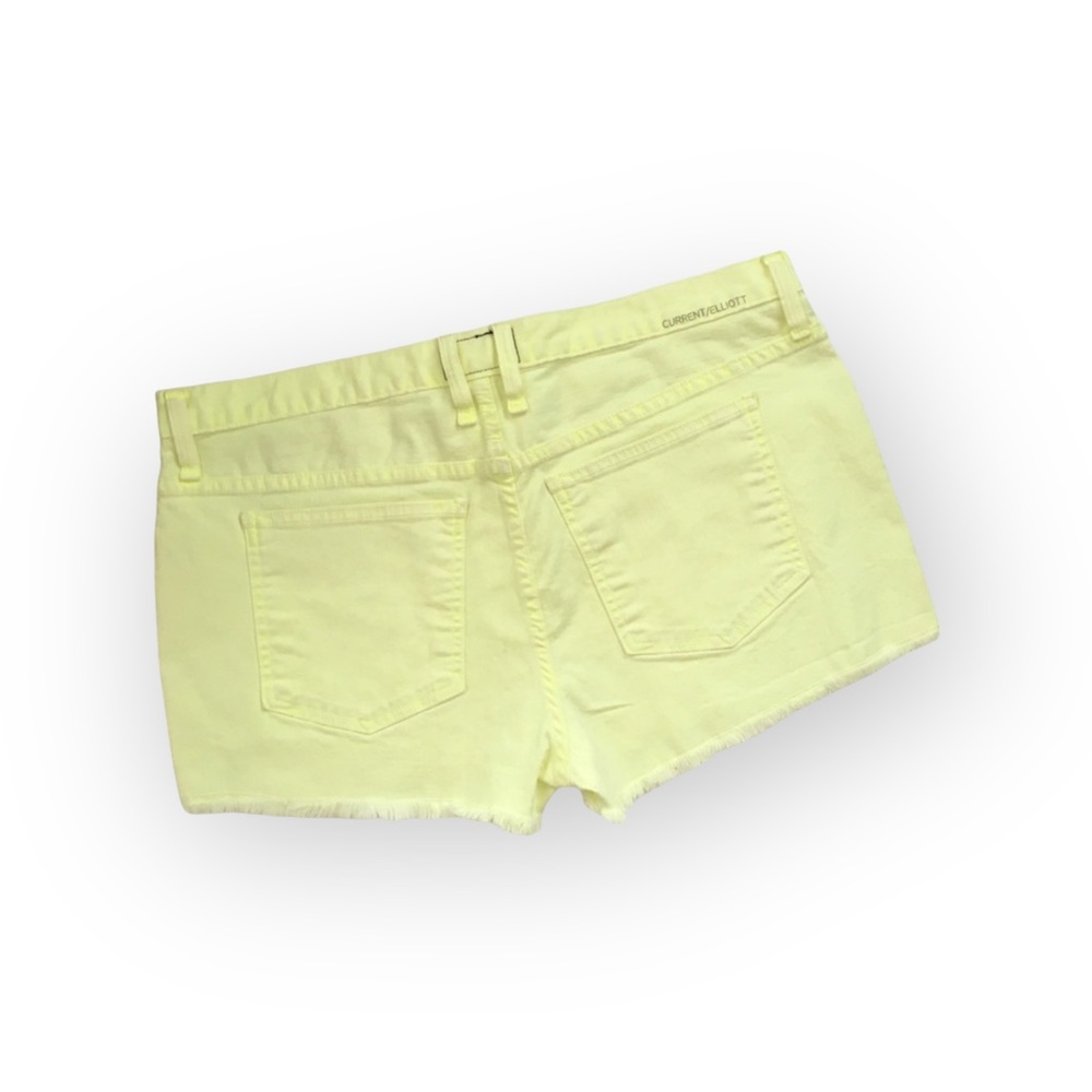 new Current/Elliott ➾ The Boyfriend Short ➾ Cut Off Stretch Denim ➾ Neon Yellow - Picture 11 of 16